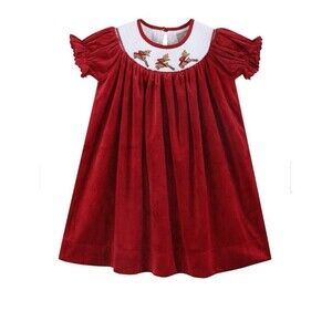 Reindeer Smocked Dress/ Red Velvet/ Short Sleeve/ Girl/ 3-6 Months/ Christmas ￼